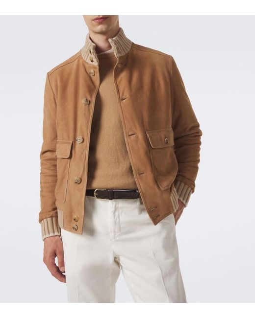 Fedeli Brown Cashmere-Trimmed Suede Jacket for men