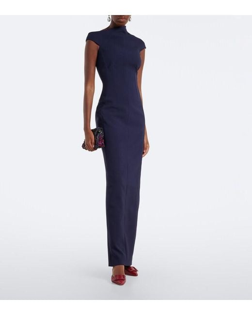 Solace London Blue Arion Asymmetric Crepe Gown