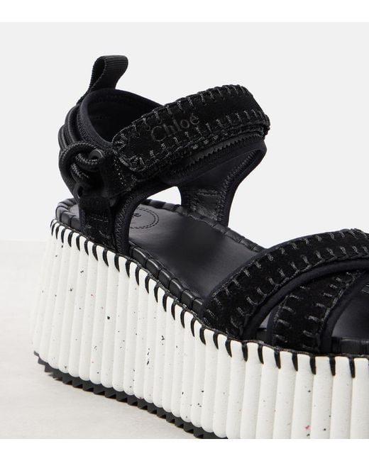 Chloé Black Nama Wedge Sandals