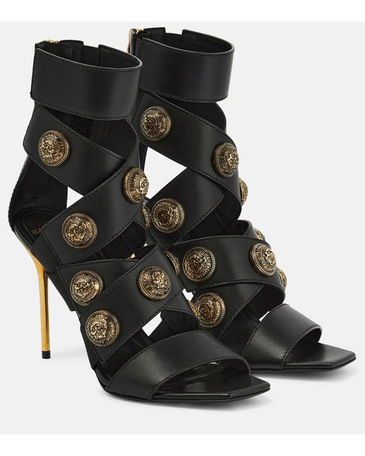 Balmain Alma Embellished Leather Sandals in Black | Lyst