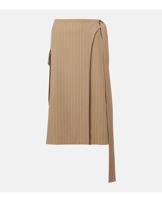 Jupe Midi En Laine A Fines Rayures Victoria Beckham en coloris Natural
