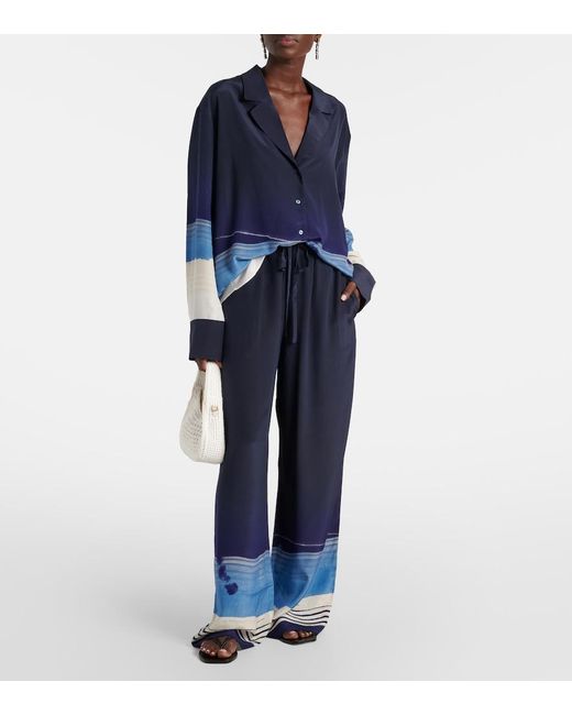 Sir Blue Mariner Silk Crepe Wide-Leg Pants