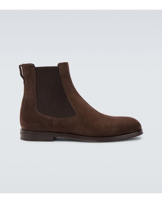 Manolo Blahnik Brown Sempione Suede Chelsea Boots for men