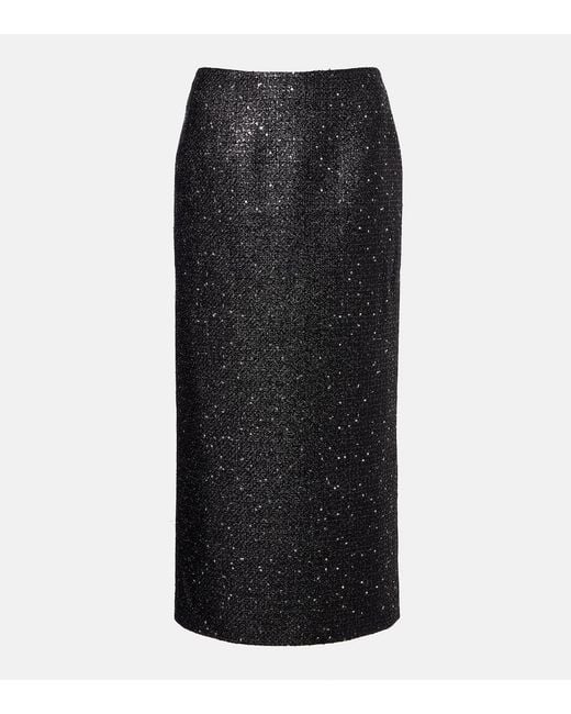 Carolina Herrera Black Sequined Lame Tweed Pencil Skirt