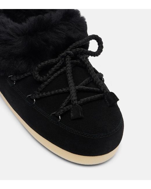 Moon Boot Black Evx Shearling-Trimmed Suede Mules