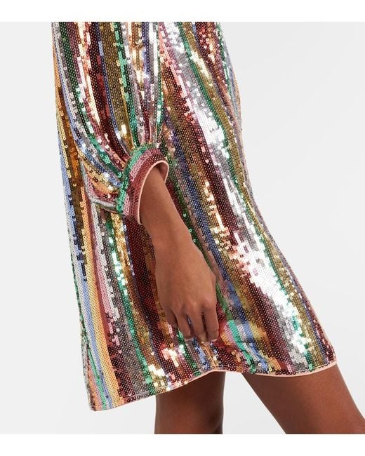 Rixo Multicolor Laurie Sequined Striped Minidress
