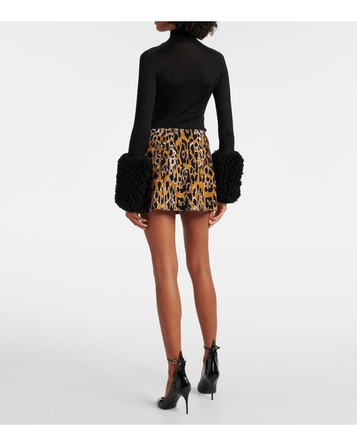 Alaïa Black Leopard-Print Miniskirt