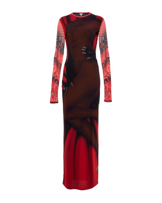 Loewe Red Printed Mesh Maxi Dress