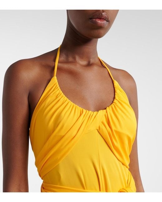 Alaïa Yellow Draped Halterneck Jersey Maxi Dress