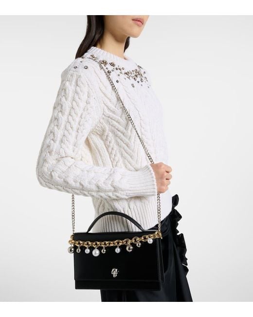 Alexander McQueen Black Skull Small Embellished Leather Tote Bag