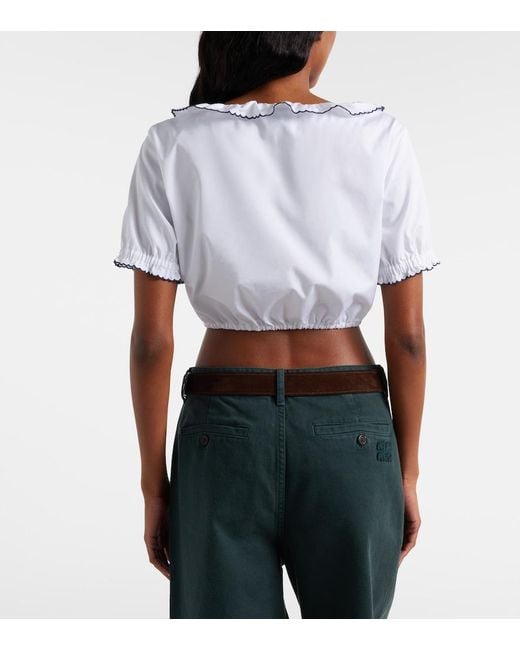 Miu Miu White Scalloped Cotton Poplin Crop Top
