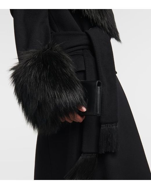 Dolce & Gabbana Black Faux Fur-trimmed Wool And Cashmere Coat