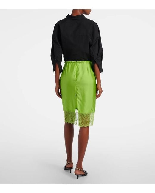 Gucci Green Lace-Trimmed Twill Midi Skirt
