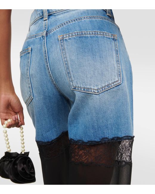 Nensi Dojaka Blue Lace-trimmed Mid-rise Wide-leg Jeans