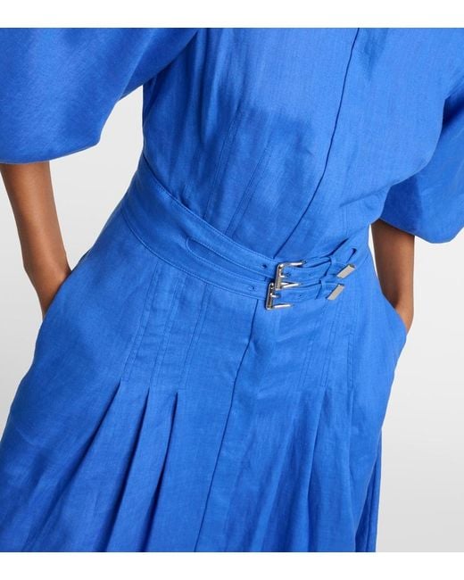 Gabriela Hearst Blue Elea Puff-Sleeve Linen Maxi Dress