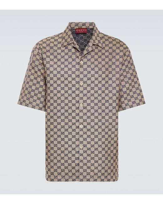 Gucci Natural GG Linen-blend Canvas Bowling Shirt for men
