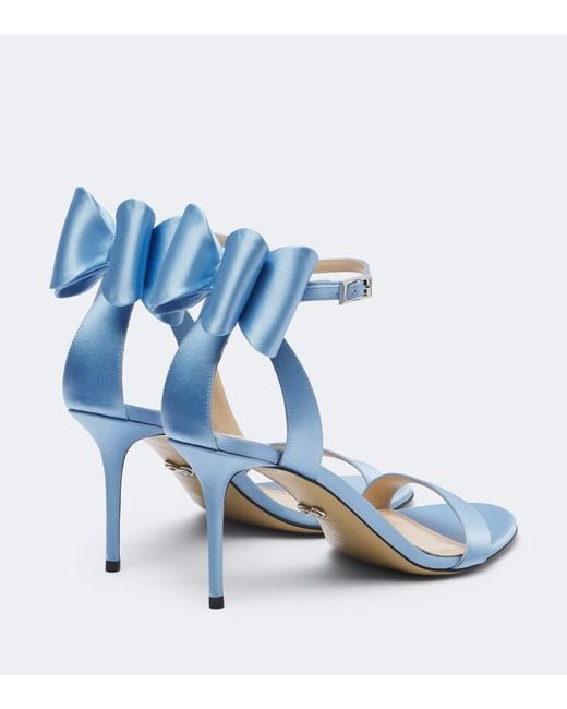 Mach & Mach Blue Le Cadeau Bow-Detail Satin Sandals