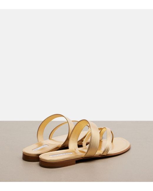 Manolo Blahnik Natural Susa Metallic Leather Sandals