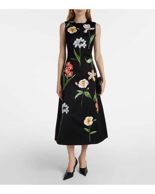 Abito Midi Cleo Con Ricamo Floreale di LEO LIN in Black