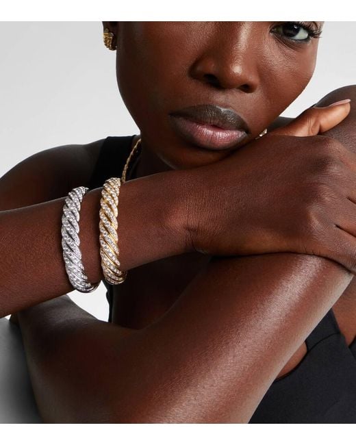 David Yurman Metallic Armreif Sculpted Cable Flex Aus 18Kt Weissgold Mit Diamanten