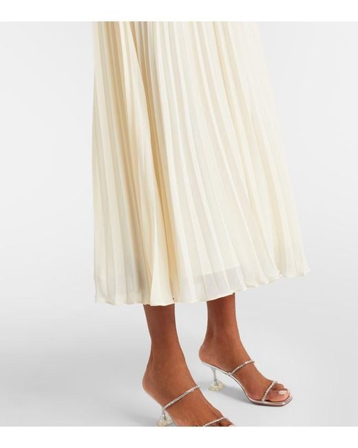 Self-Portrait White Pleated Boucle Chiffon Midi Dress