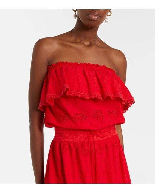 Melissa Odabash Red Caroline Broderie Anglaise Cotton Midi Dress