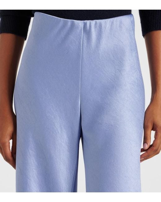 Vince Blue Weite High-Rise Hose Aus Satin