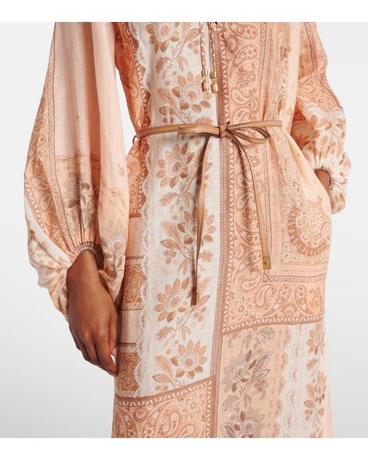 Zimmermann Natural Lucky Printed Linen Midi Dress