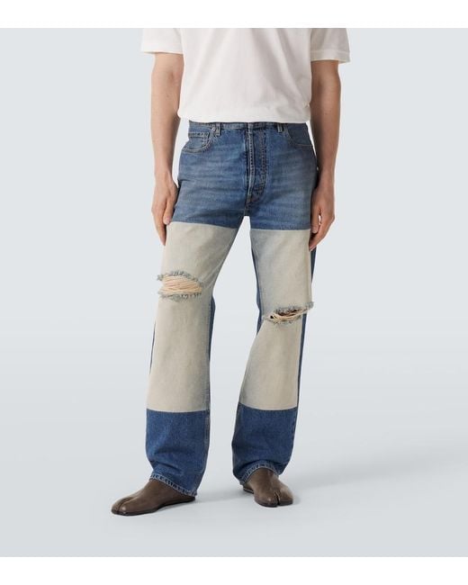 Maison Margiela Blue Distressed Straight Jeans for men