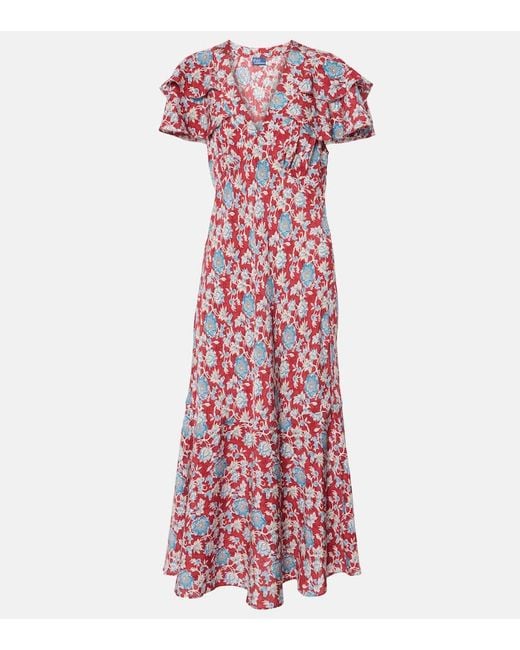Polo Ralph Lauren Red Floral Silk Midi Dress