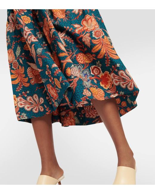 Ulla Johnson Multicolor Kyra High-Rise Floral Cotton Midi Skirt