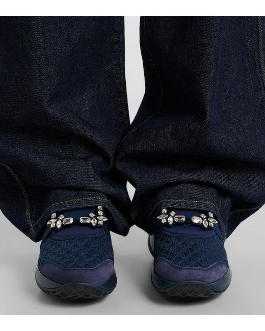 Roger Vivier Blue Viv' Run Suede-Trimmed Slip-On Sneakers