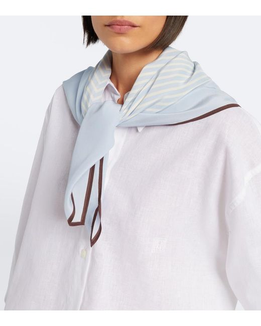 Totême Blue Monogram Silk Scarf