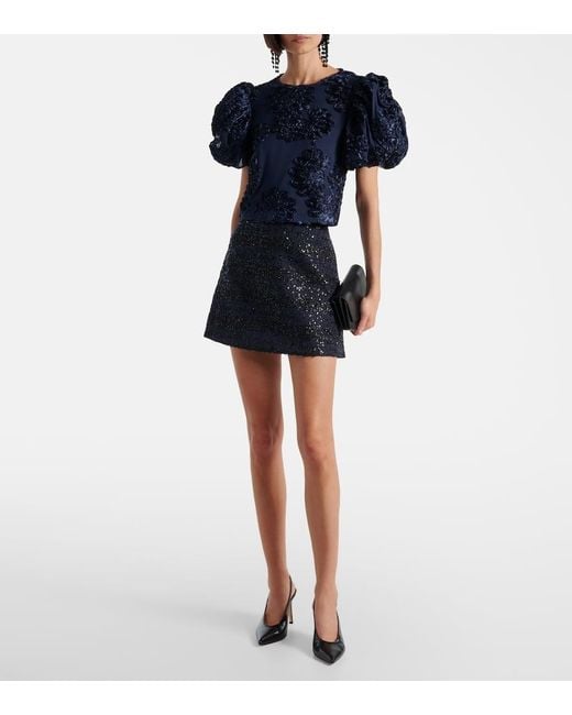 ROTATE BIRGER CHRISTENSEN Blue Floral-Applique Top