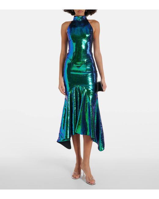 Alexandre Vauthier Blue Sequined Fishtail Midi Dress