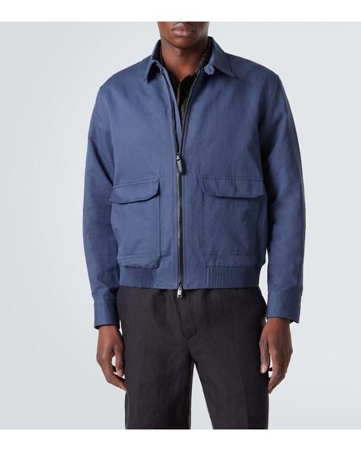 Brioni Blue Linen And Cotton Blouson Jacket for men