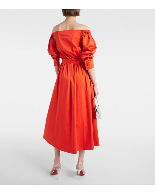 Altuzarra Orange Zora Off-shoulder Cotton Shirt Dress
