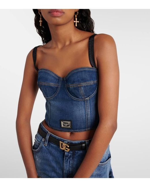 Dolce & Gabbana Blue Bustier-Top Aus Denim
