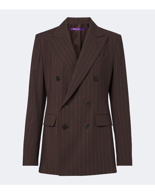 Ralph Lauren Brown Pinstripe Double-Breasted Wool Blazer