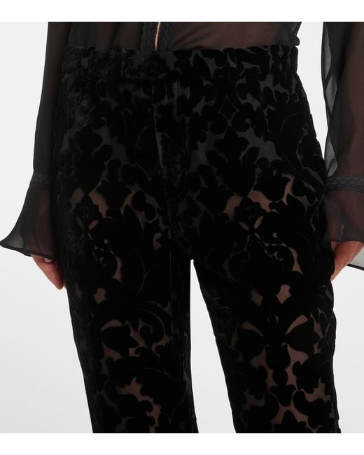 Gucci Black Floral Devore Velour Straight Pants