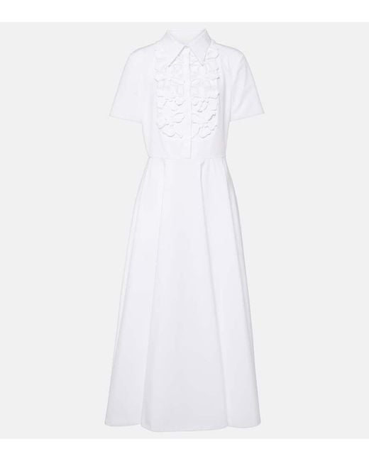 Vestido midi de popelin de algodon bordado Valentino de color White