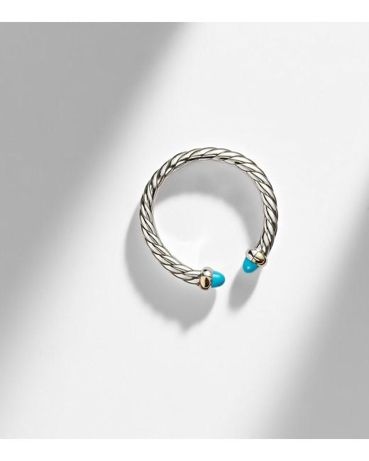David Yurman White Cable Collectibles Petite Cable Sterling Ring With Turquoises