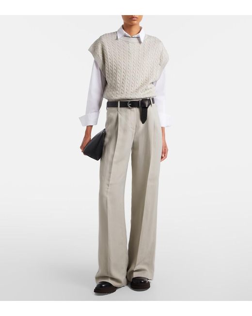 Brunello Cucinelli White Cable-Knit Cotton-Blend Sweater
