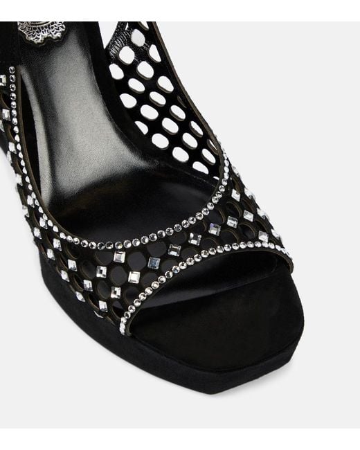 Rene Caovilla Black Embellished Suede Platform Sandals