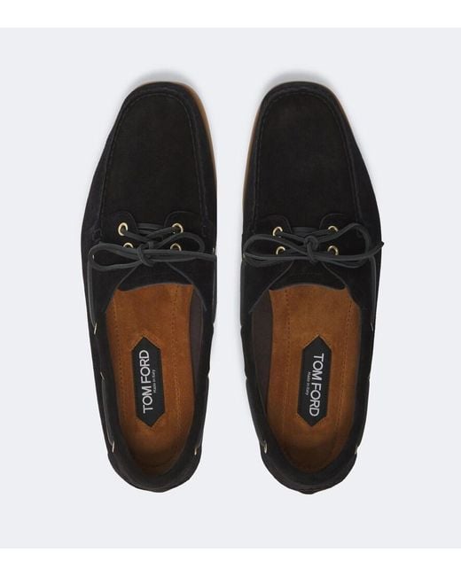 Tom Ford Black Robin Suede Boat Shoes for men