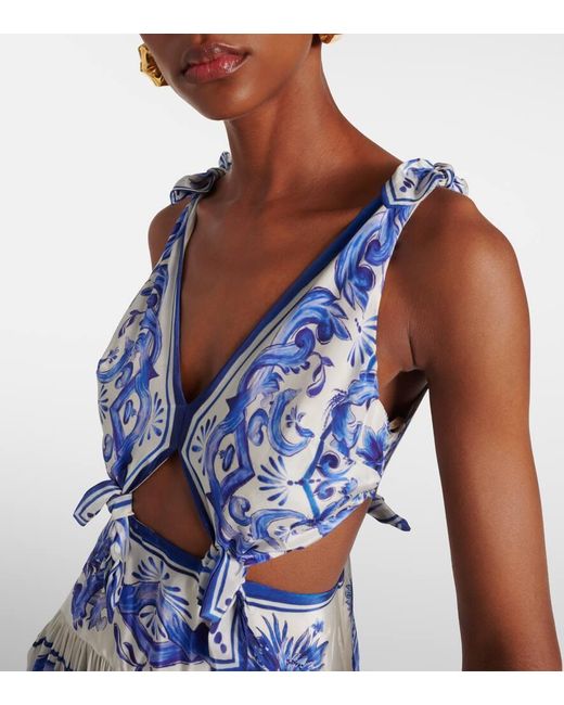 chinese dress ladies Blue Ainika Tiles Maxi Dress  FARM Rio