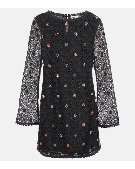 Rixo Black Mylene Crochet Beaded Mini Dress