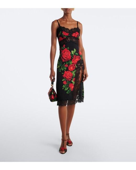 Dolce & Gabbana Red Floral Silk And Cotton-Blend Slip Dress