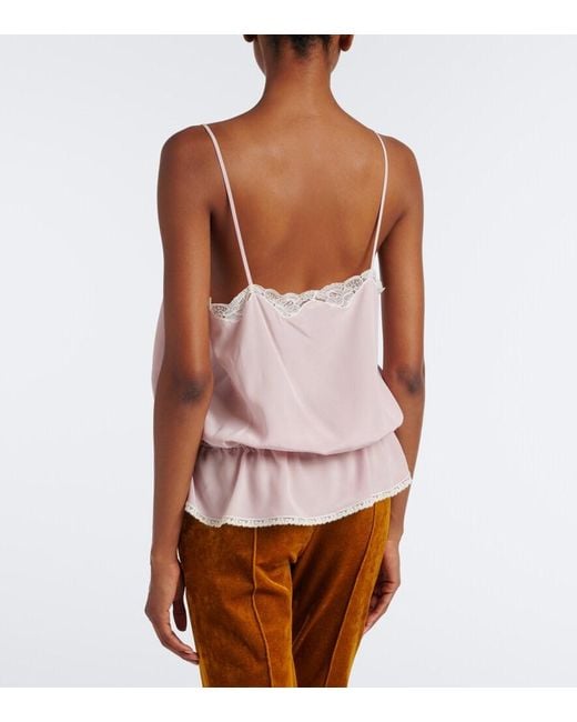 Chloé Pink Lace-Trimmed Silk Crepe De Chine Camisole