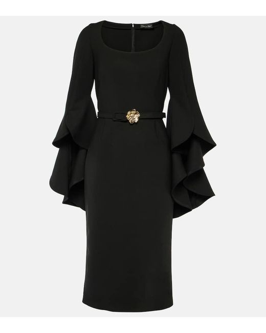 Vestido de mezcla de lana con volantes Oscar de la Renta de color Black
